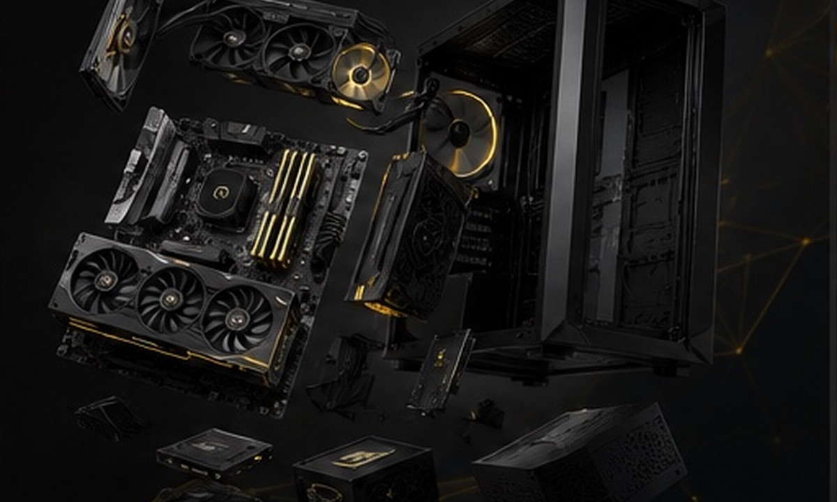 PC components: graphics card, motherboard, RAM and SSD
